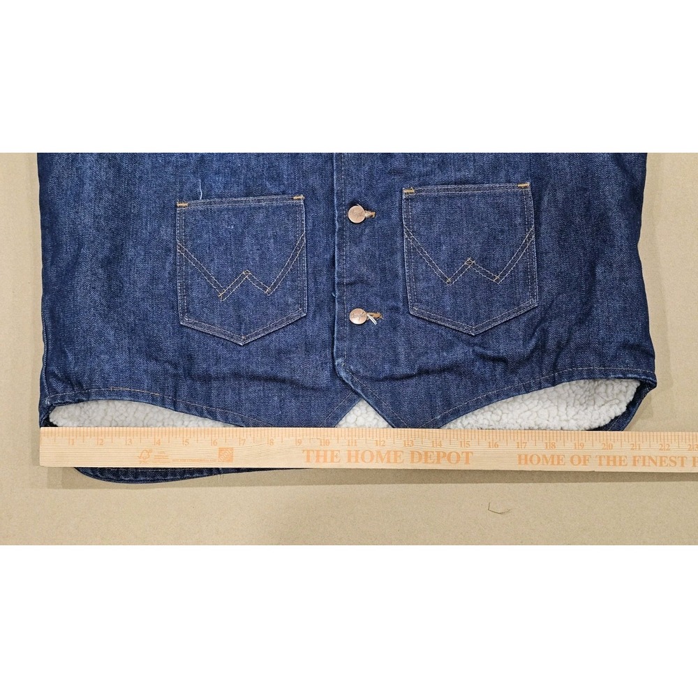 Wrangler Denim Vest Men Size XL Blue Sherpa Lined No Fault VL200NV 70s Cowboy - Picture 6 of 12